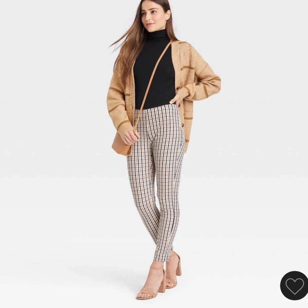 NWT Tan Plaid Women's High-Rise Skinny Ankle Pants - A New Day